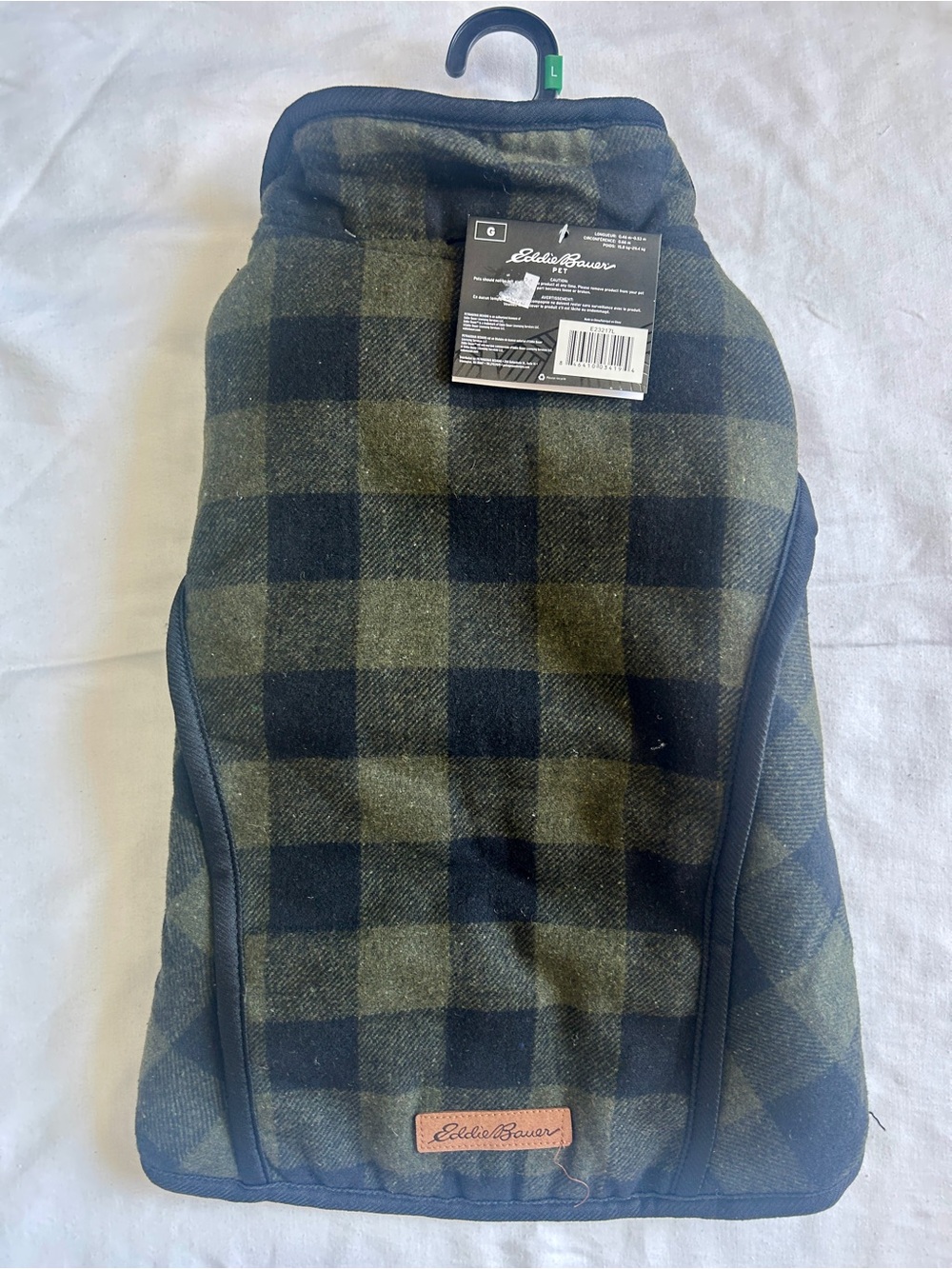 Eddie Bauer Olive Green and Black Plaid Dog Coat (NWT) Large